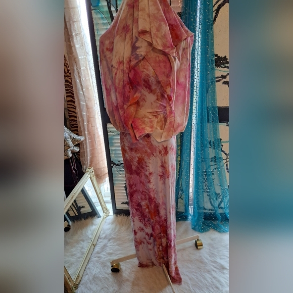 Rachael Roy Multi Layer Floral Floor length Dress. Tie Die Design Cut out back. - Picture 9 of 15